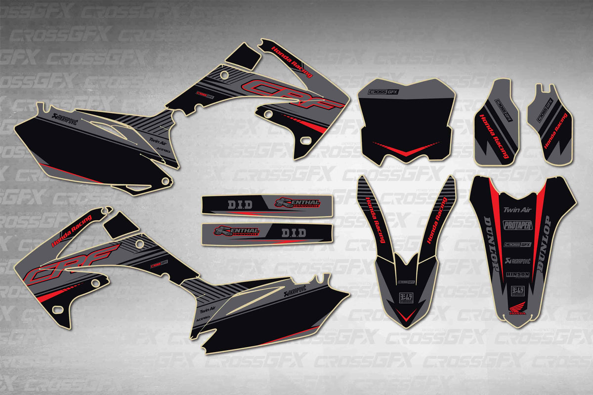 Graphics for Honda CRF 450R 2009-2012 - Force Black - flat layout showing all decal pieces included