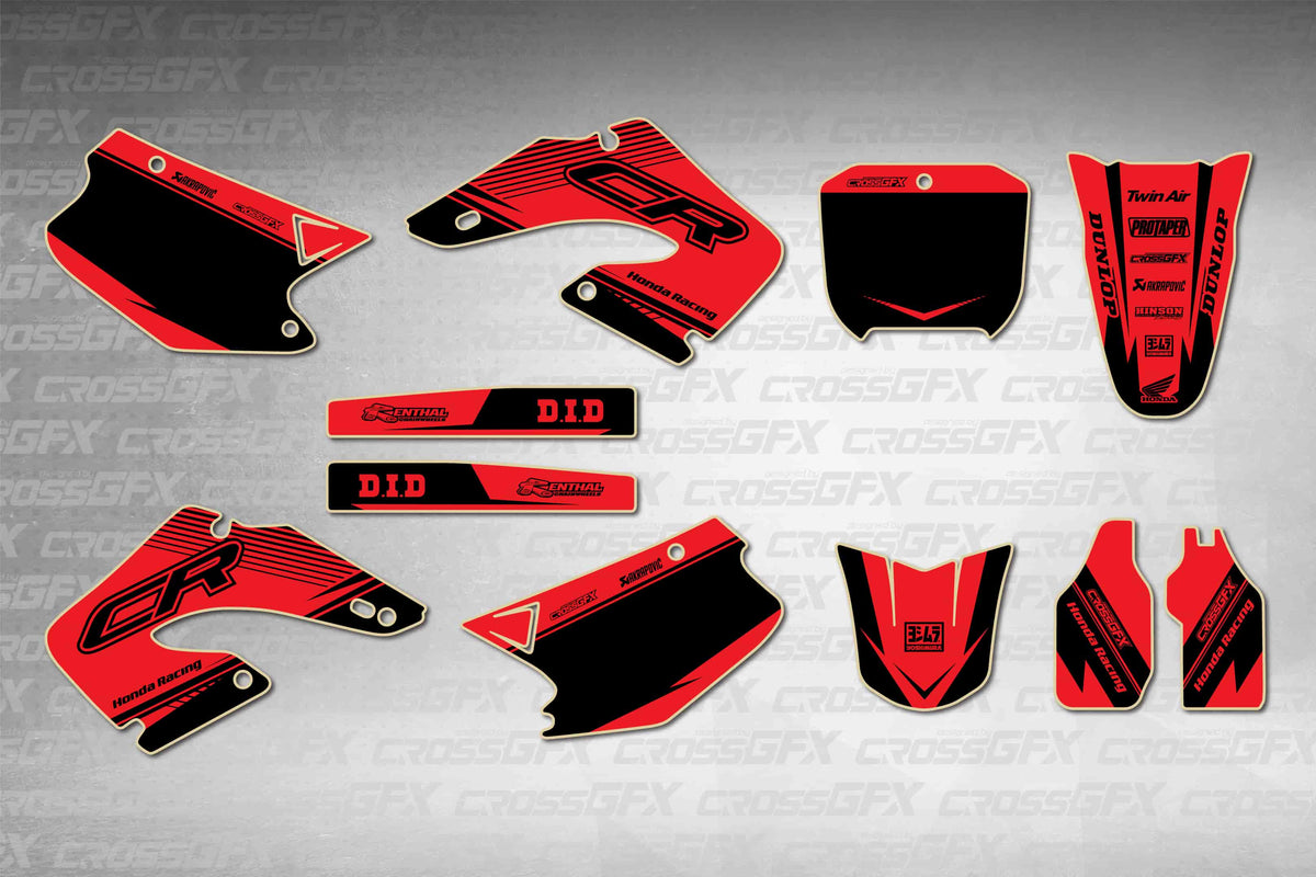 Graphics for Honda CR 250R 2000-2001 - Force Red - flat layout showing all decal pieces included