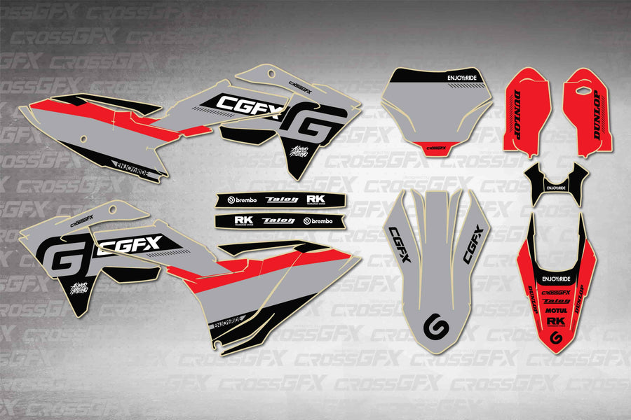 GasGas MC 85 2025-2026 Fusion Grey graphics kit - flat layout showing all decal pieces included