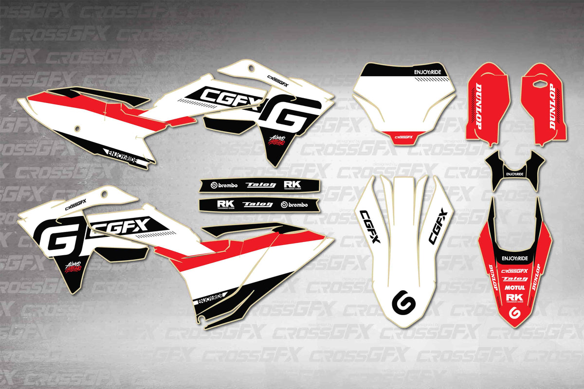 GasGas MC 85 2025-2026 Fusion White graphics kit - flat layout showing all decal pieces included