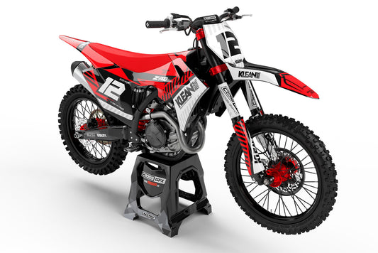 Front view of the Clean Red motocross graphics kit on a GasGas dirt bike.