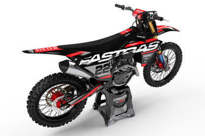 Rear view of the Pulse Black custom decal kit on a GasGas motorcycle.