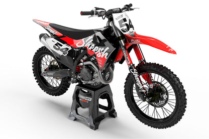 Front view of the Sheesh Black motocross graphics kit on a GasGas dirt bike.
