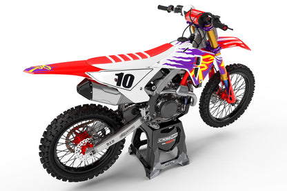 Rear view of the Retro 95 Red custom decal kit on a Honda motorcycle.