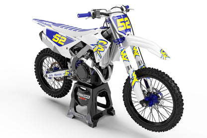 Front view of the Retro 94 White graphics kit on a Honda off-road motorcycle.