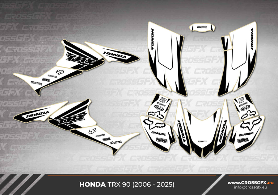 Honda TRX 90 semi-custom Crisp White graphics kit 2D layout.