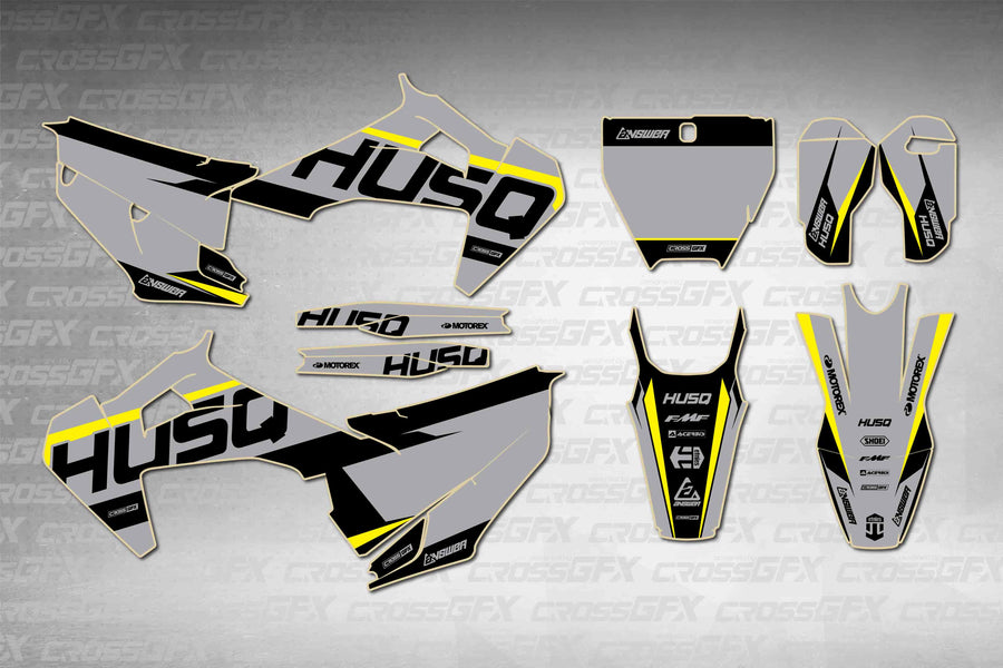 Husqvarna FX 2019-2022 Husq Grey graphics kit - flat layout showing all decal pieces included