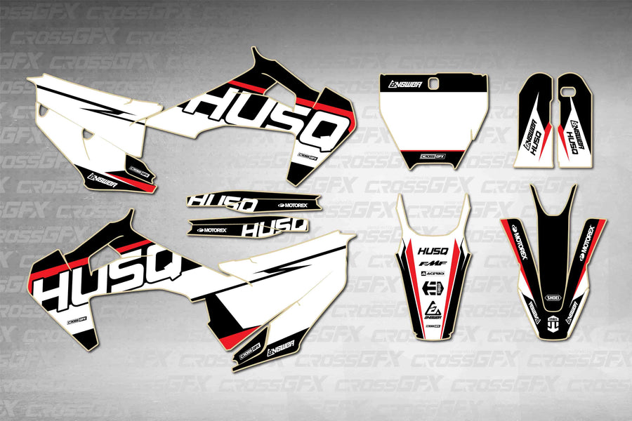 Husqvarna FS 450 2019-2022 Husq Red graphics kit - flat layout showing all decal pieces included