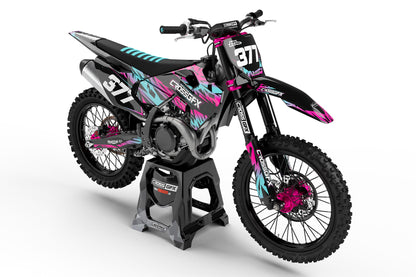 Front view of the Element Black graphics kit on a Husqvarna motocross bike.