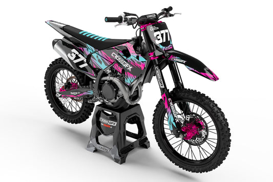 Front view of the Element Black graphics kit on a Husqvarna motocross bike.
