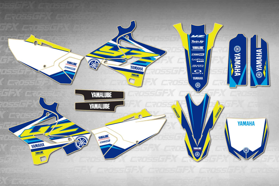 Graphics for Yamaha YZ 125 Polisport 2002-2004 - Jolt Blue - flat layout showing all decal pieces included
