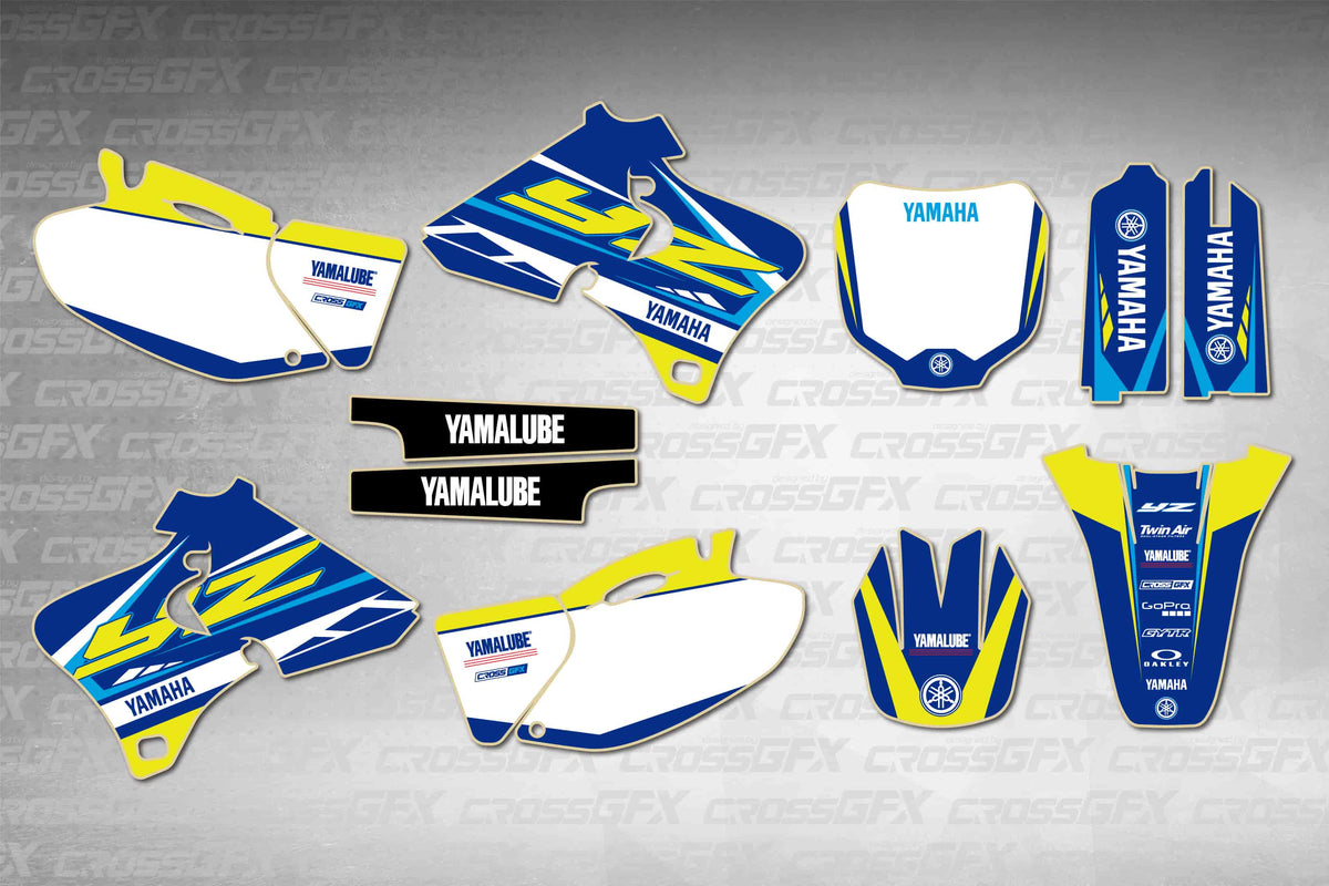 Graphics for Yamaha YZ 250F 2000-2002 - Jolt Blue - flat layout showing all decal pieces included