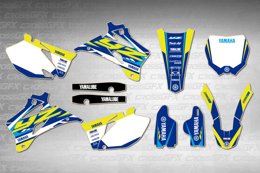 Graphics for Yamaha YZ 250F 2006-2007 - Jolt Blue - flat layout showing all decal pieces included