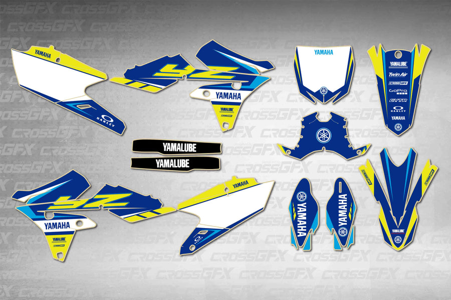 Graphics for Yamaha YZ 250FX 2014-2019 - Jolt Blue - flat layout showing all decal pieces included