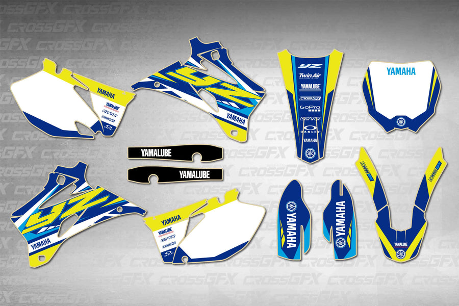 Graphics for Yamaha YZ 450F 2008-2009 - Jolt Blue - flat layout showing all decal pieces included