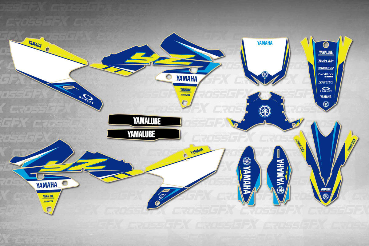 Graphics for Yamaha YZ 450F 2014-2017 - Jolt Blue - flat layout showing all decal pieces included