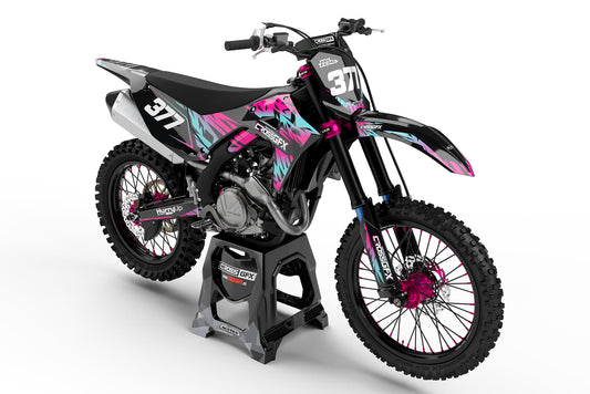 Front view of the ELEMENT Black graphics kit for a Kawasaki motocross bike.