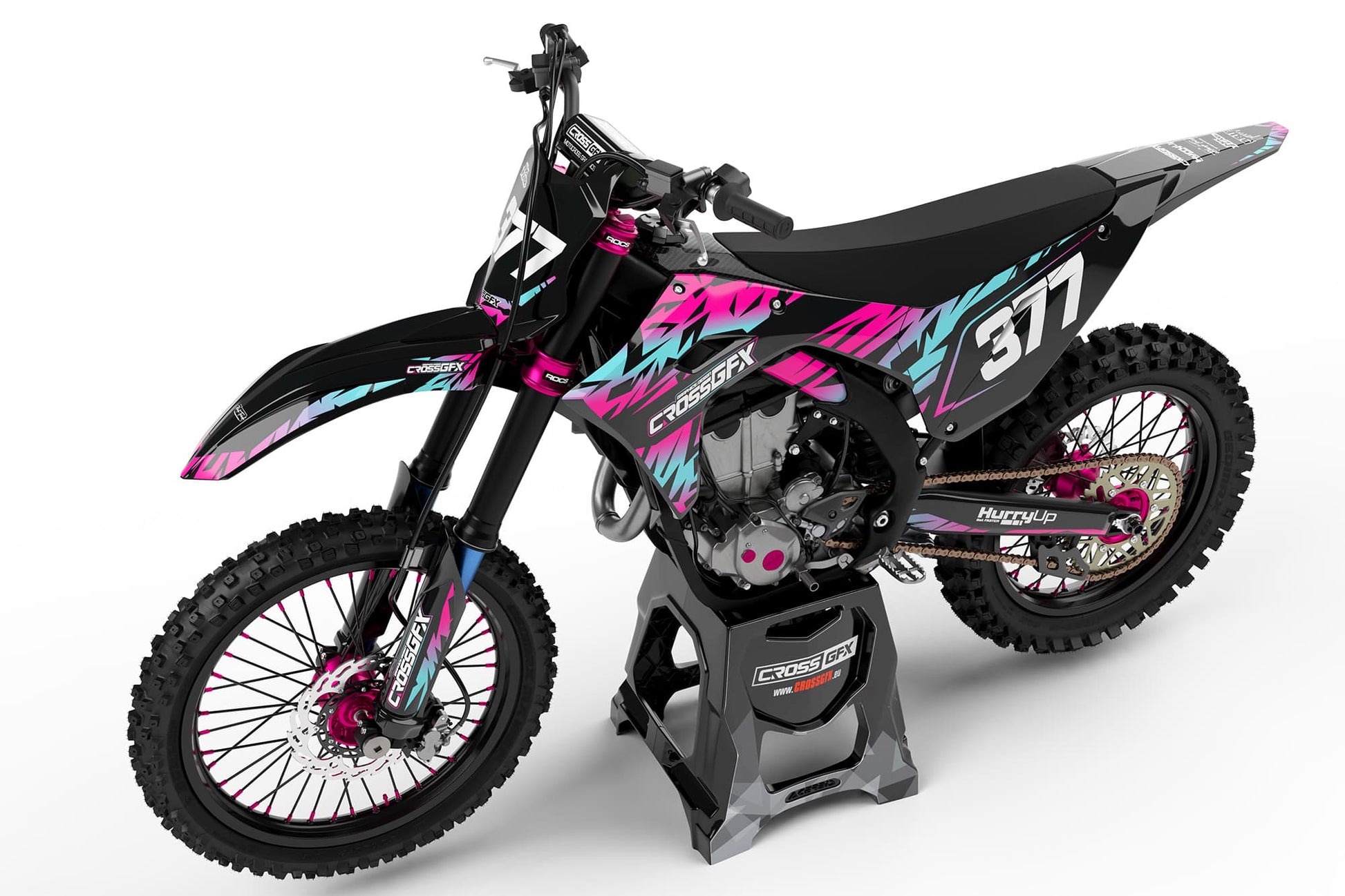 Left side view of the ELEMENT Black graphics kit for a Kawasaki motocross bike.