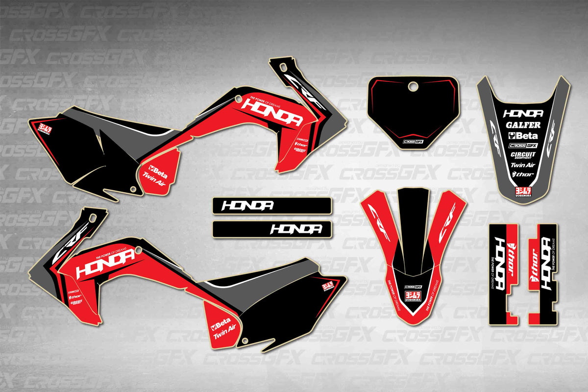 Graphics for Honda CRF 230F 2015-2020 - Nitro Black - flat layout showing all decal pieces included