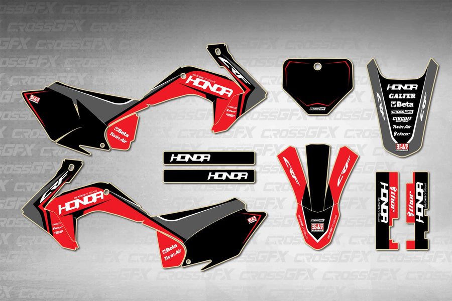 Graphics for Honda CRF 230F 2015-2020 - Nitro Black - flat layout showing all decal pieces included