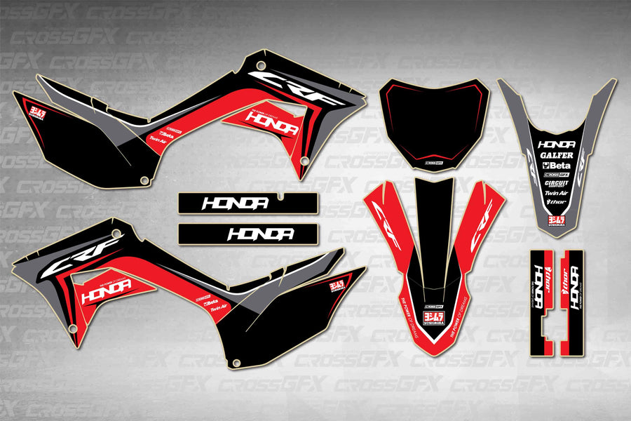 Graphics for Honda CRF 250F 2019-2025 - Nitro Black - flat layout showing all decal pieces included