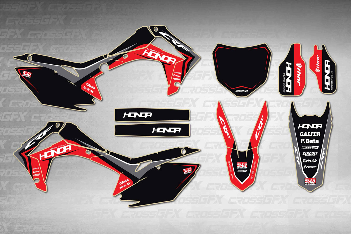 Graphics for Honda CRF 250R 2014-2017 - Nitro Black - flat layout showing all decal pieces included