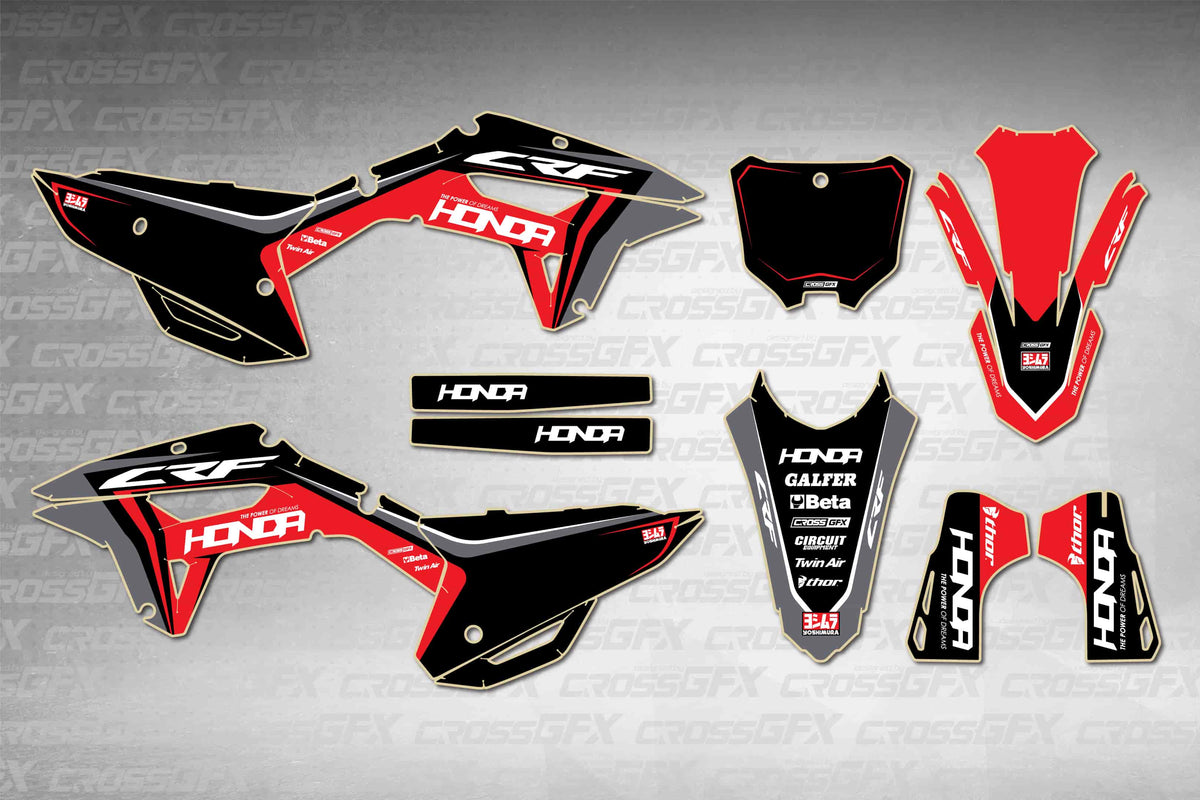Graphics for Honda CRF 250RX 2022-2024 - Nitro Black - flat layout showing all decal pieces included
