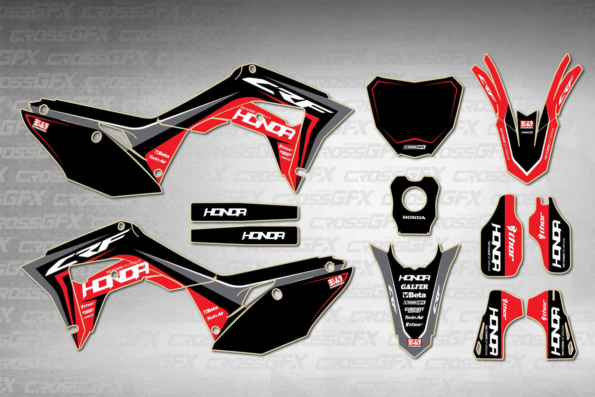 Graphics for Honda CRF 450R 2017-2020 - Nitro Black - flat layout showing all decal pieces included