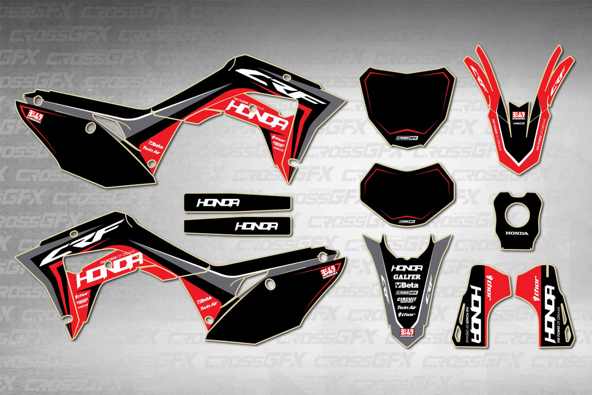 Graphics for Honda CRF 450RX 2019-2020 - Nitro Black - flat layout showing all decal pieces included