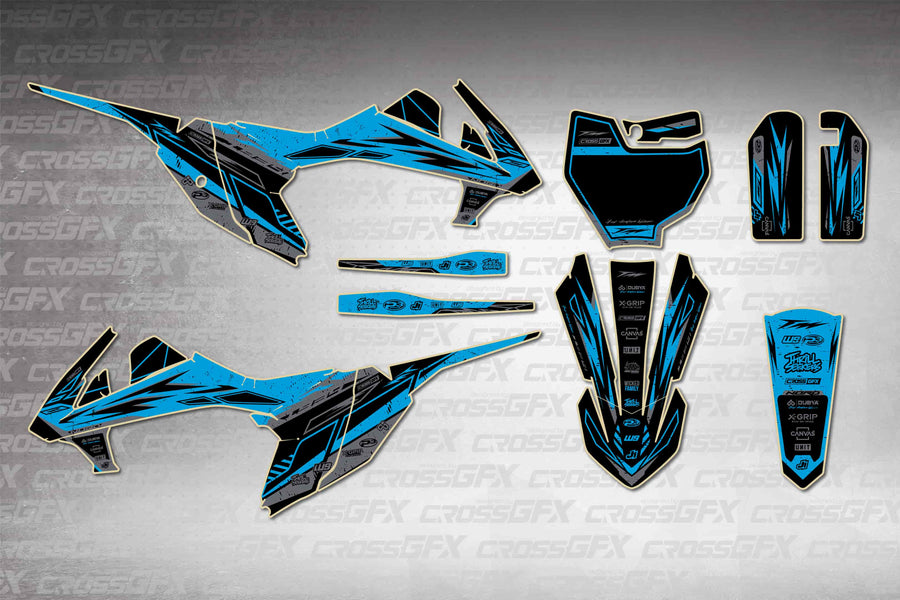 Graphics for KTM 65 SX 2016-2018 - Omega Blue - flat layout showing all decal pieces included