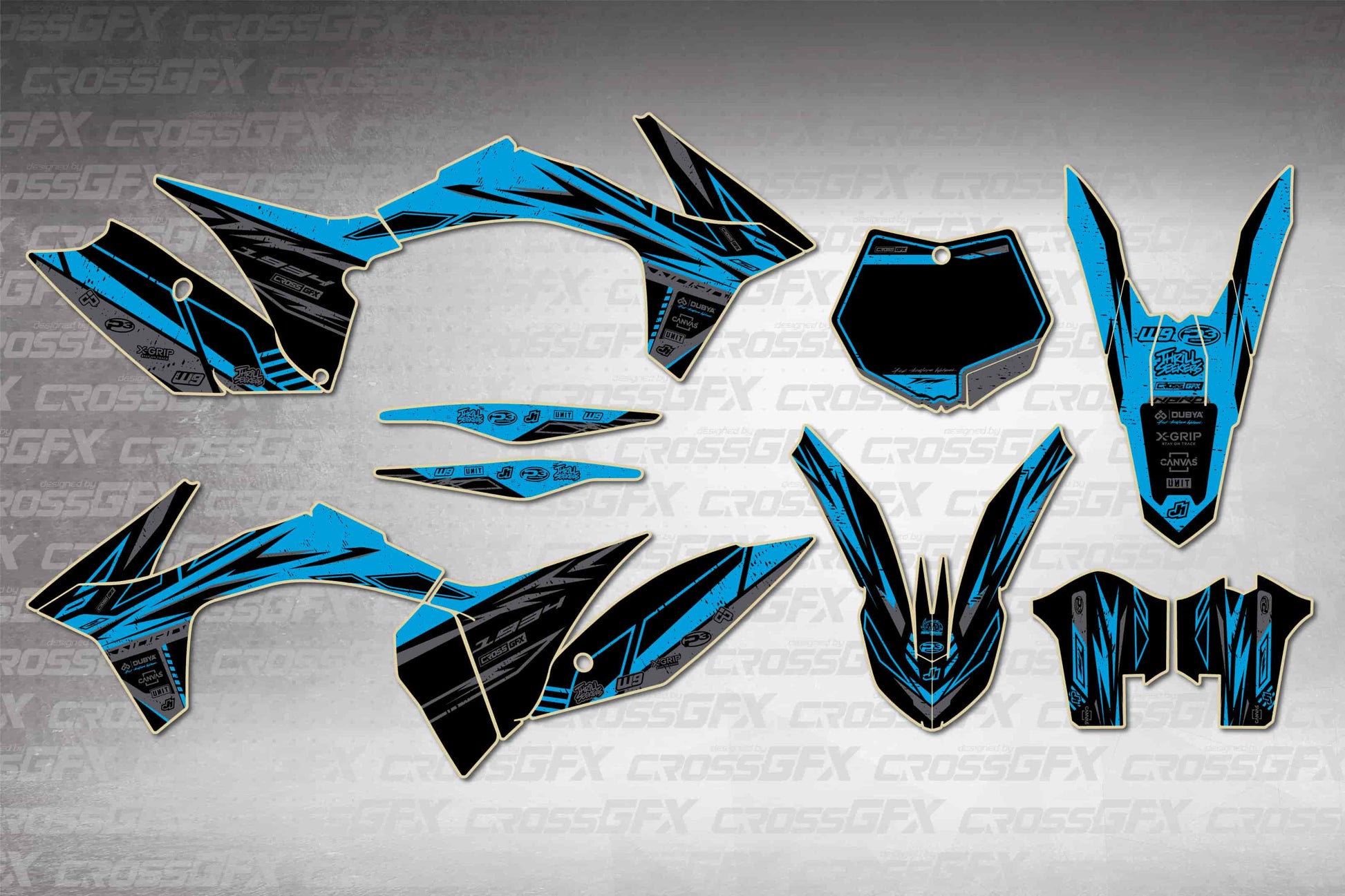Graphics for KTM XC 2011-2012 - Omega Blue - flat layout showing all decal pieces included