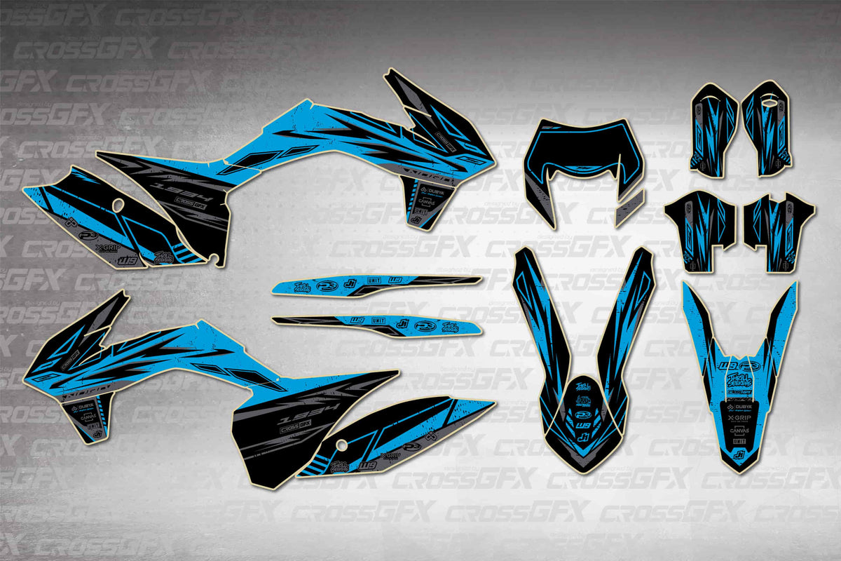 Graphics for KTM XCF-W 2014-2016 - Omega Blue - flat layout showing all decal pieces included