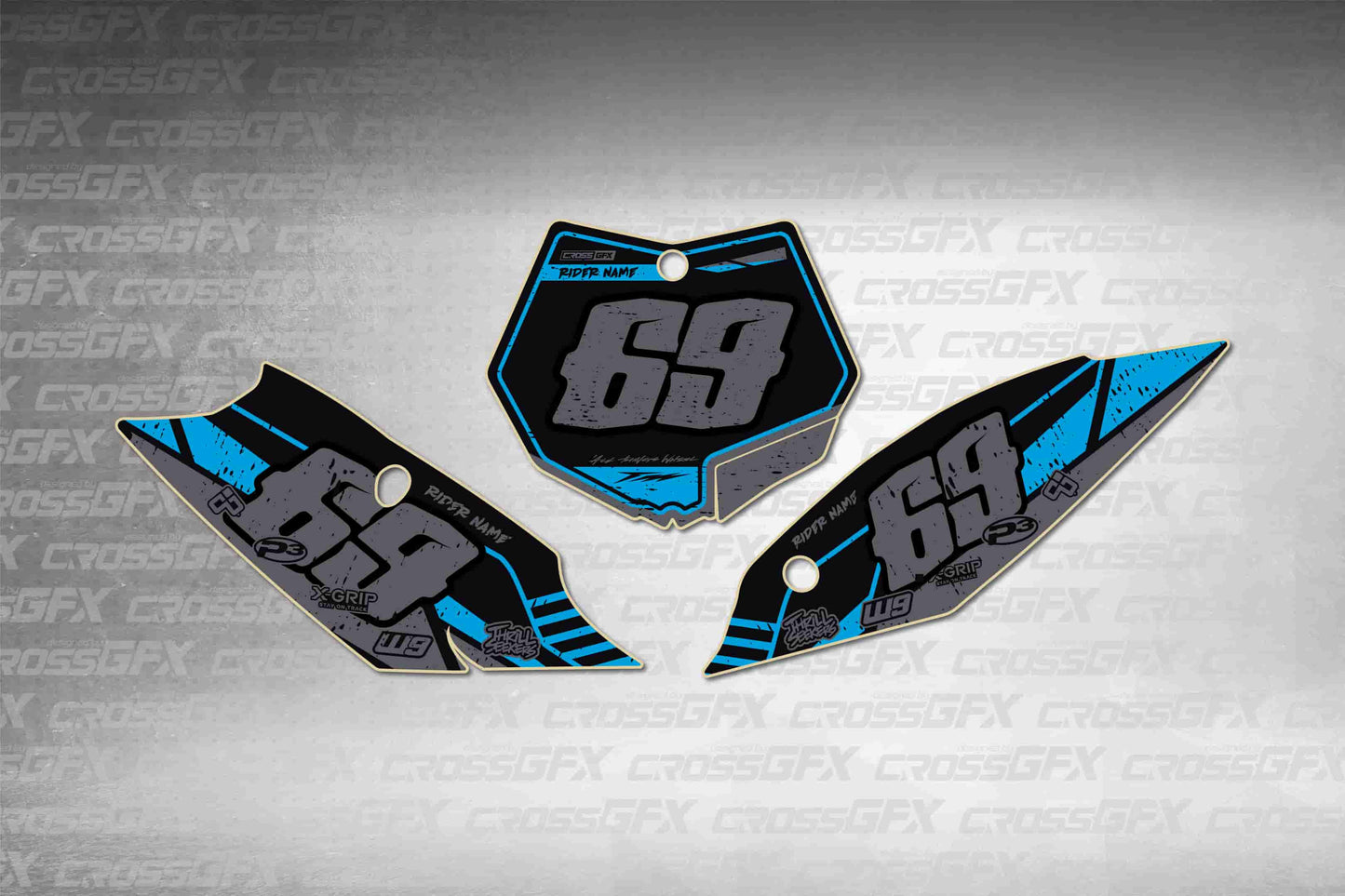 Graphics for KTM XC 2011-2012 - Omega Blue number plate decals - flat layout showing all pieces included