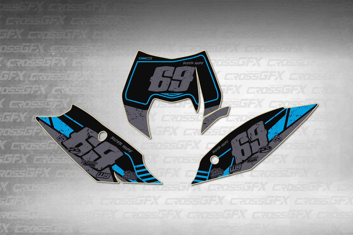 Graphics for KTM XC-W 2012-2013 - Omega Blue number plate decals - flat layout showing all pieces included