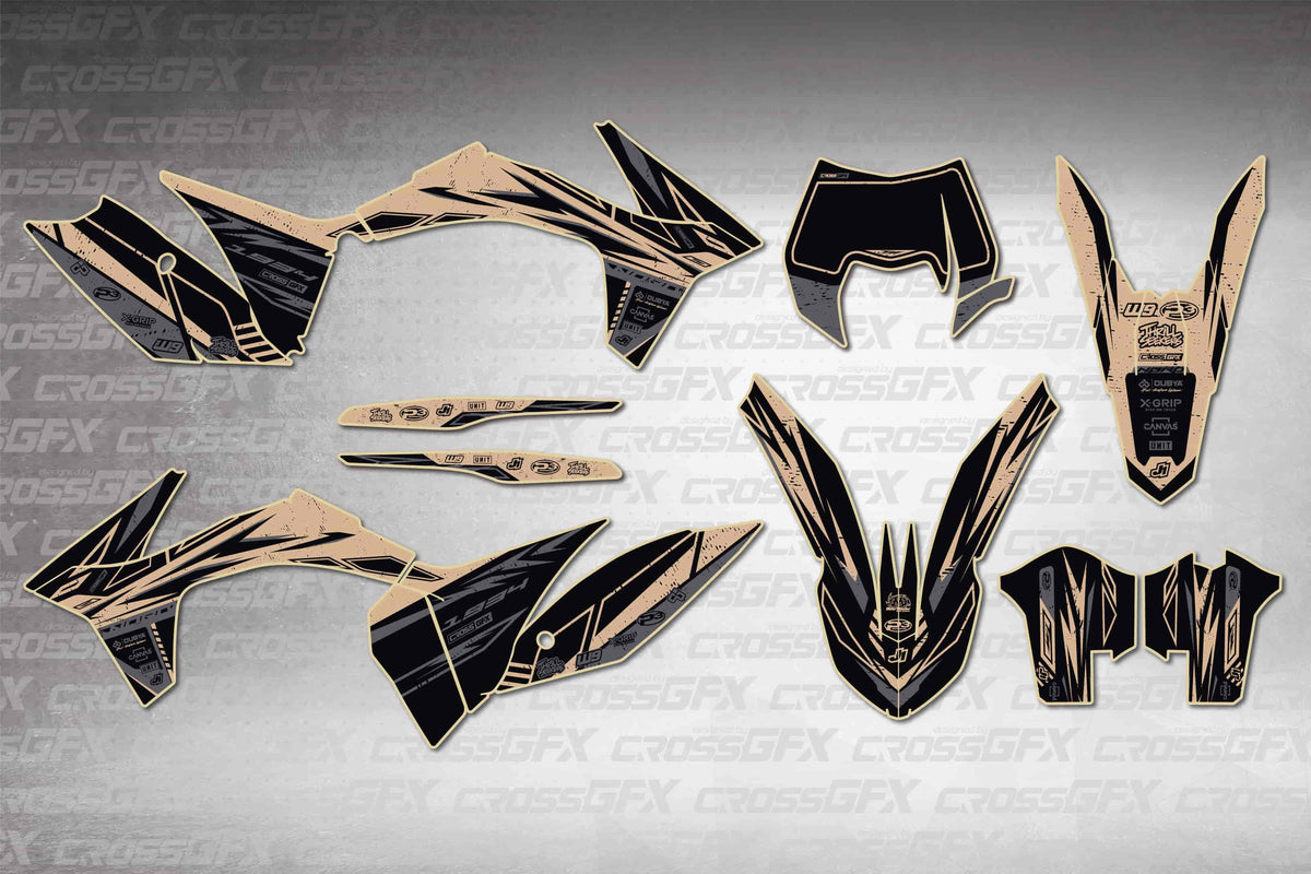 Graphics for KTM EXC-F 2012-2013 - Omega Brown - flat layout showing all decal pieces included