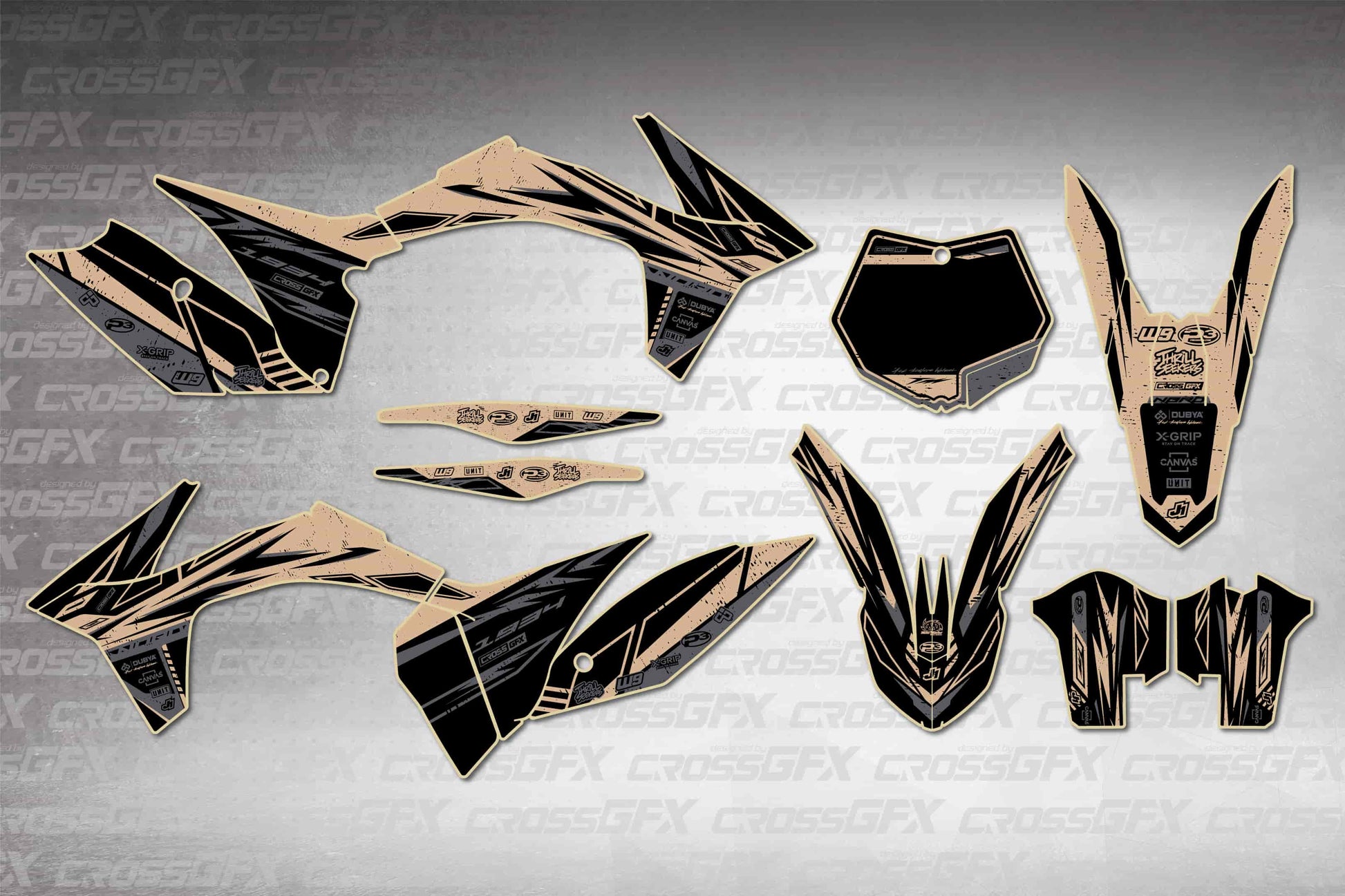 Graphics for KTM SX 2011-2012 - Omega Brown - flat layout showing all decal pieces included