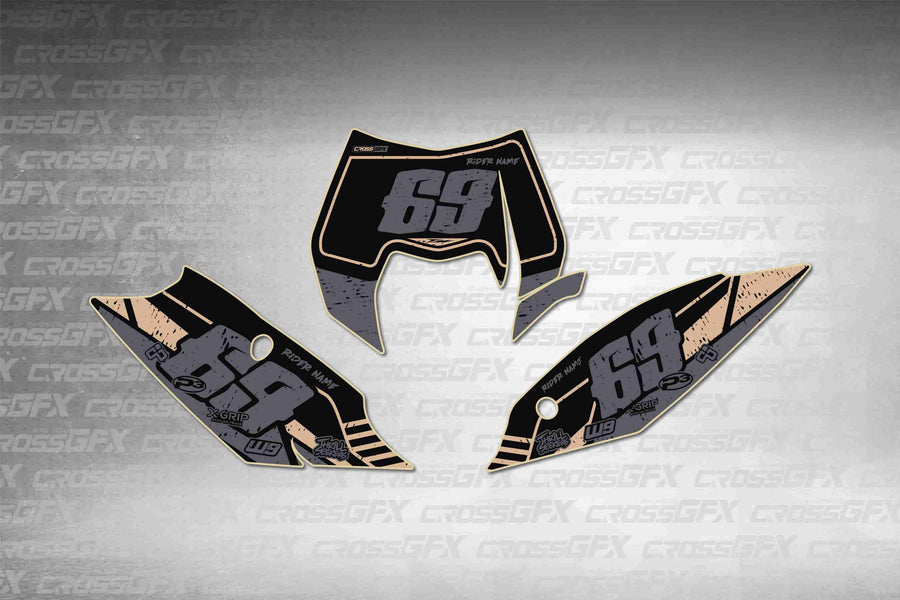 Graphics for KTM EXC 2012-2013 - Omega Brown number plate decals - flat layout showing all pieces included