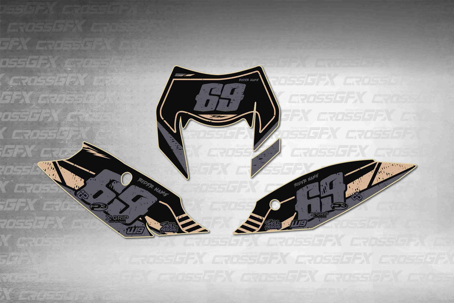 Graphics for KTM EXC-F 2014-2016 - Omega Brown number plate decals - flat layout showing all pieces included
