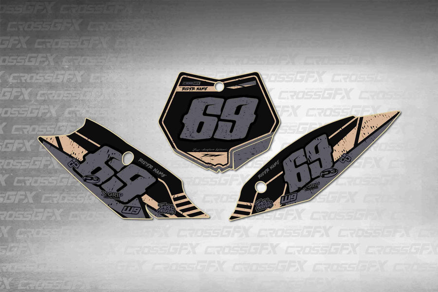 Graphics for KTM SX-F 2011-2012 - Omega Brown number plate decals - flat layout showing all pieces included