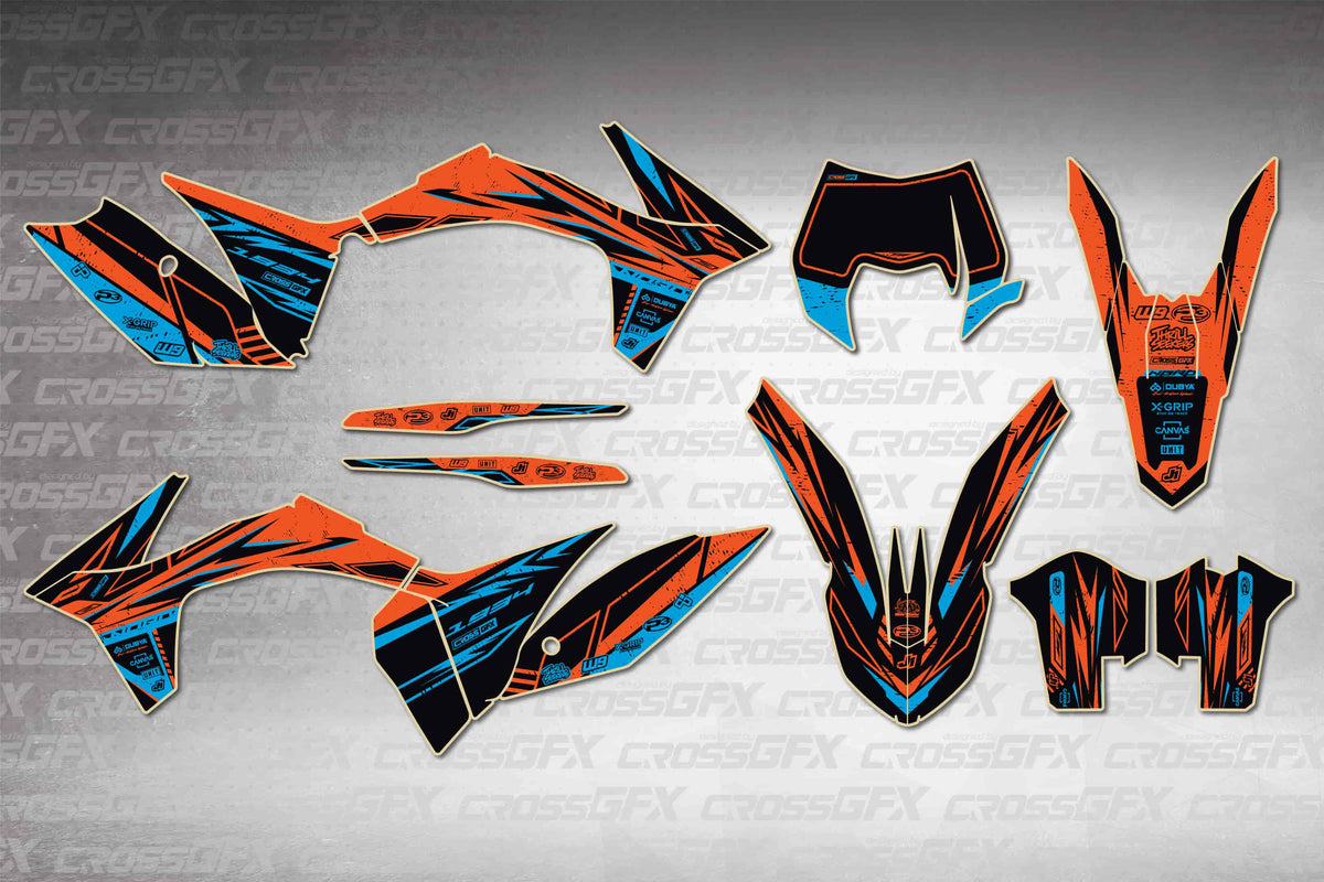 Graphics for KTM XCF-W 2012-2013 - Omega Cyan - flat layout showing all decal pieces included