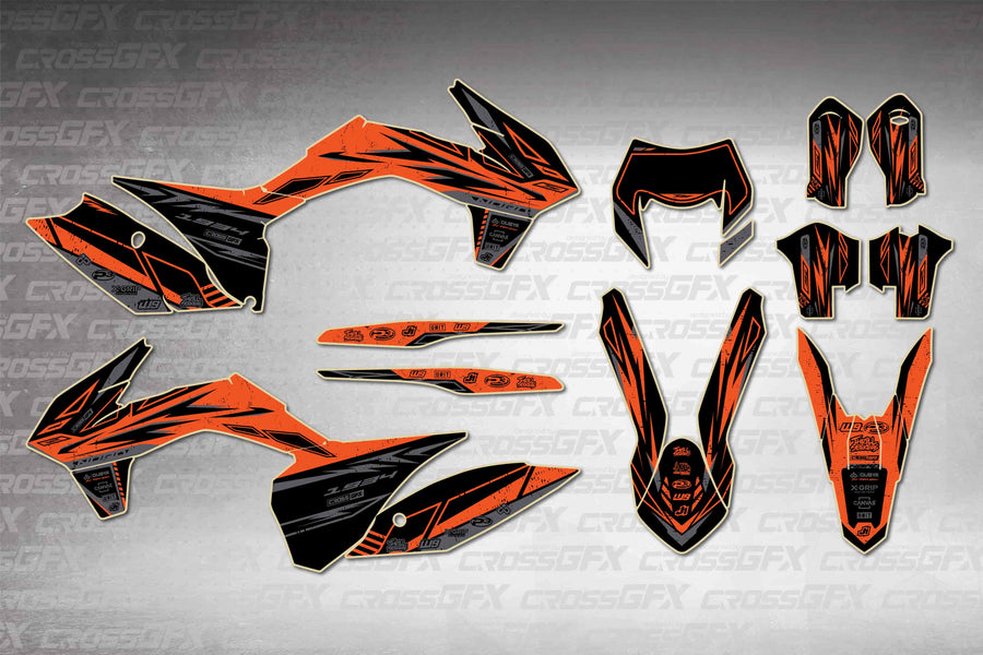 Graphics for KTM EXC-F 2014-2016 - Omega Orange - flat layout showing all decal pieces included