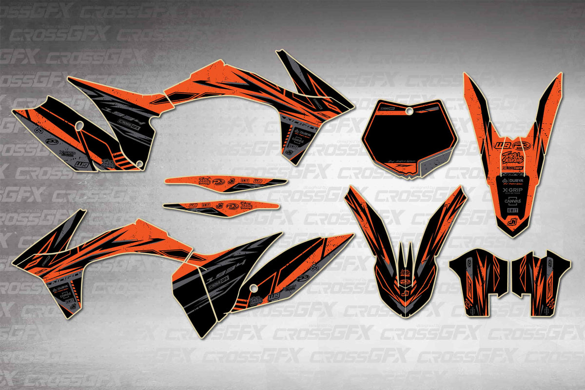 Graphics for KTM SX 2011-2012 - Omega Orange - flat layout showing all decal pieces included