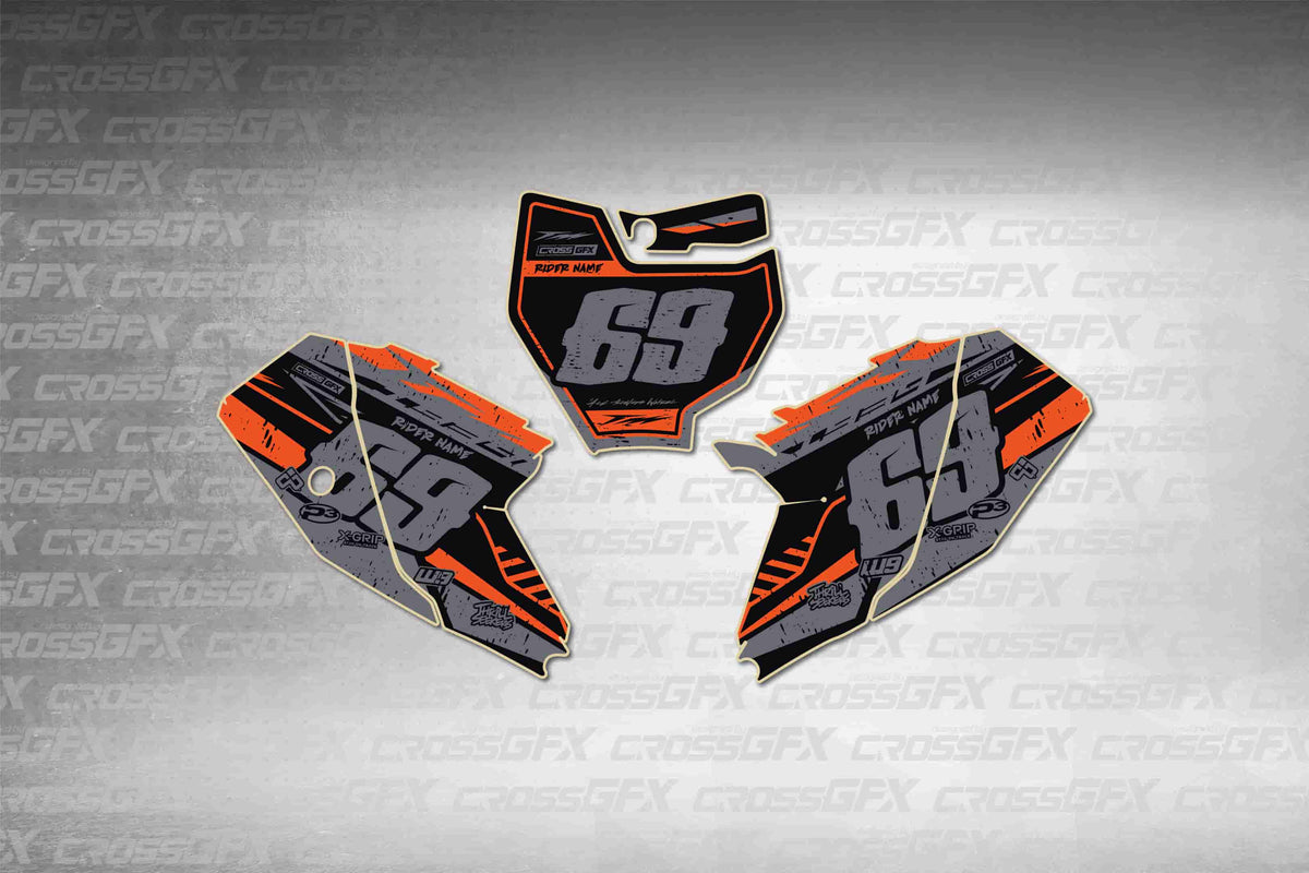 Graphics for KTM 65 SX 2016-2018 - Omega Orange number plate decals - flat layout showing all pieces included
