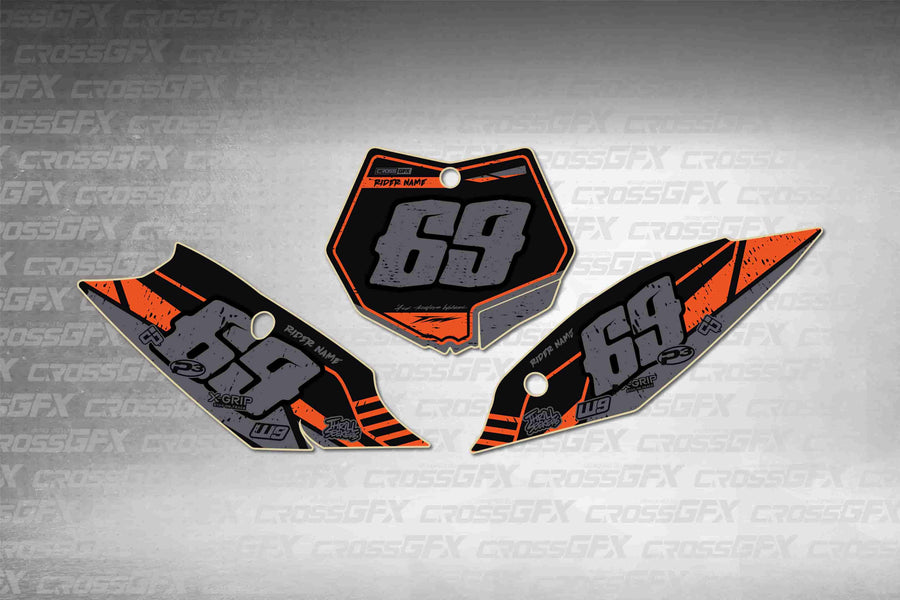 Graphics for KTM XC-F 2011-2012 - Omega Orange number plate decals - flat layout showing all pieces included