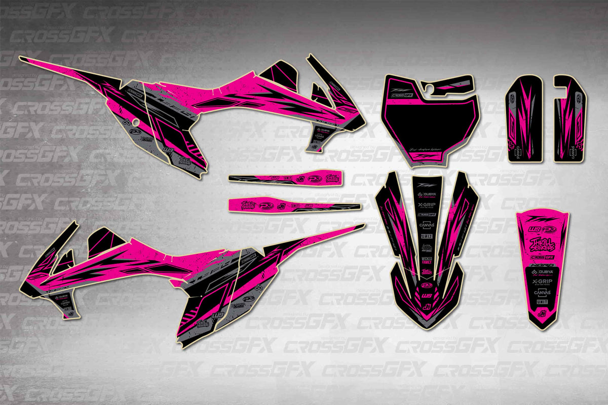 Graphics for KTM 65 SX 2016-2018 - Omega Pink - flat layout showing all decal pieces included
