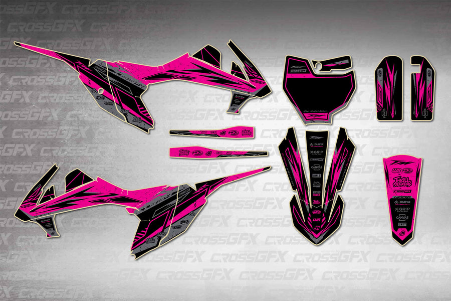 Graphics for KTM 65 SX 2016-2018 - Omega Pink - flat layout showing all decal pieces included