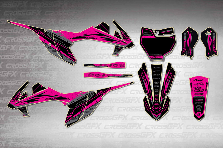 Graphics for KTM 65 SX 2019-2023 - Omega Pink - flat layout showing all decal pieces included