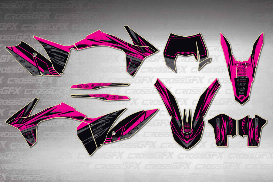 Graphics for KTM EXC-F 2012-2013 - Omega Pink - flat layout showing all decal pieces included