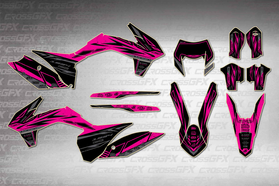 Graphics for KTM XCF-W 2014-2016 - Omega Pink - flat layout showing all decal pieces included