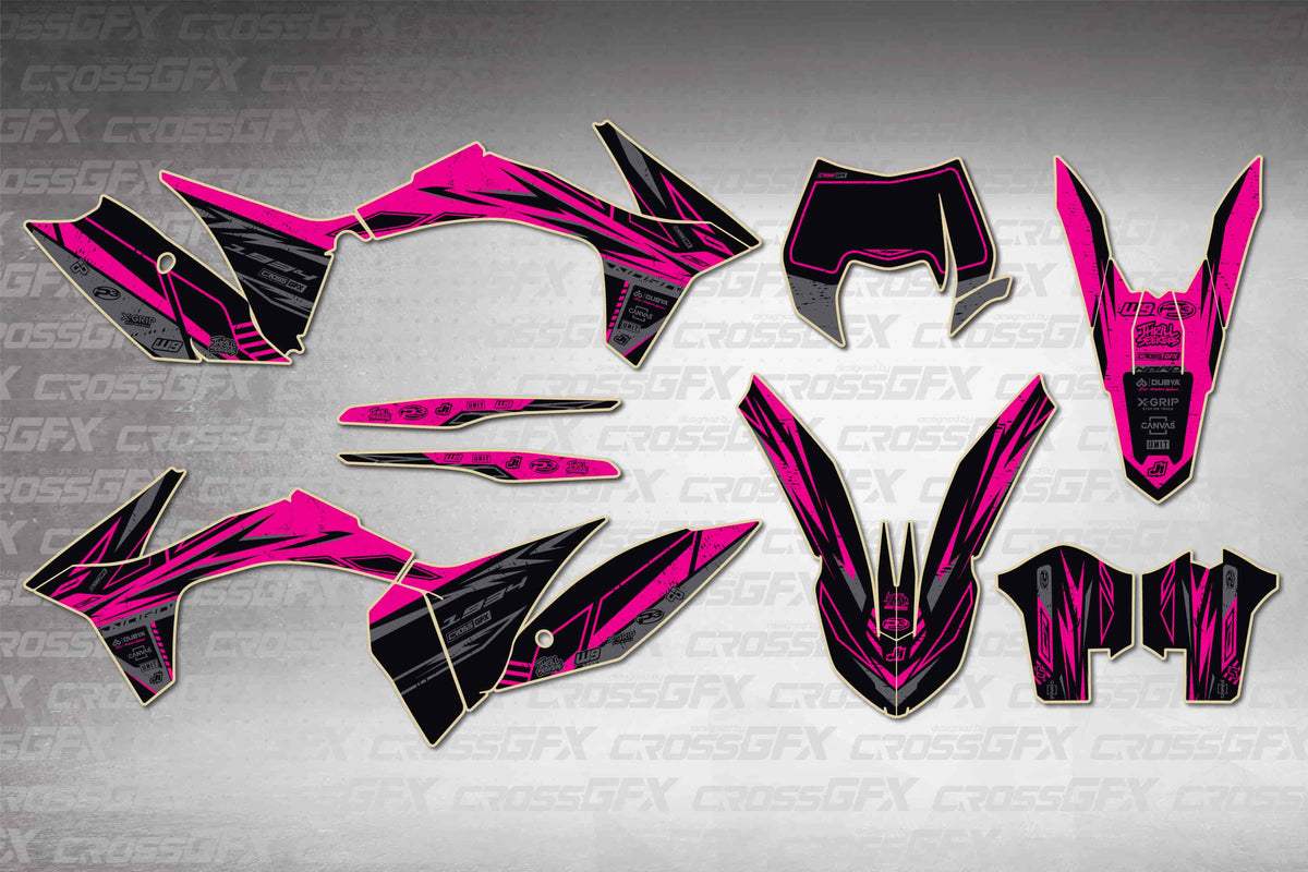 Graphics for KTM XC-W 2012-2013 - Omega Pink - flat layout showing all decal pieces included